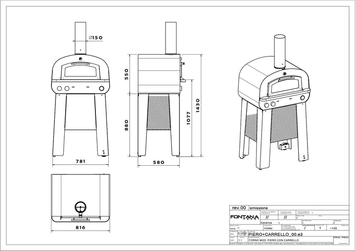 Fontana Piero Gas & Wood Pizza Oven Including Trolley